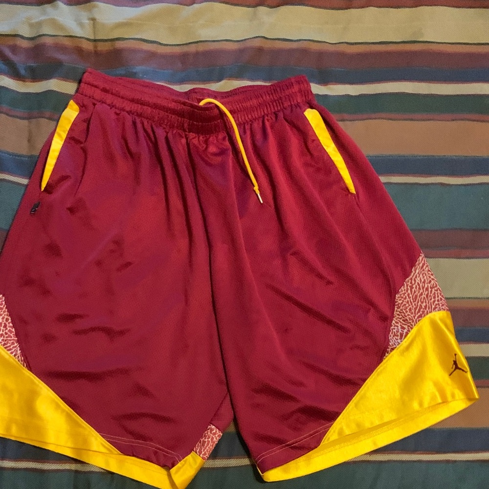 Stylish Jordan Maroon and Yellow Basketball Athletic Shorts